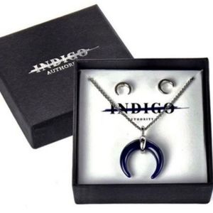 Indigo Authority Crescent Moon Jewelry Necklace & Earrings NIB